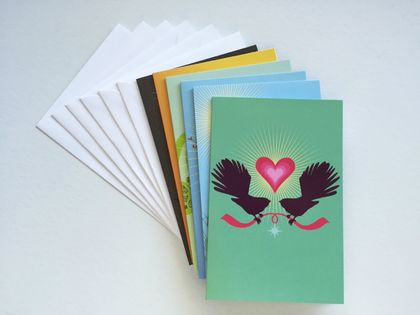6 Beautifully, bright and colourful Greetings cards with New Zealand Native birds 